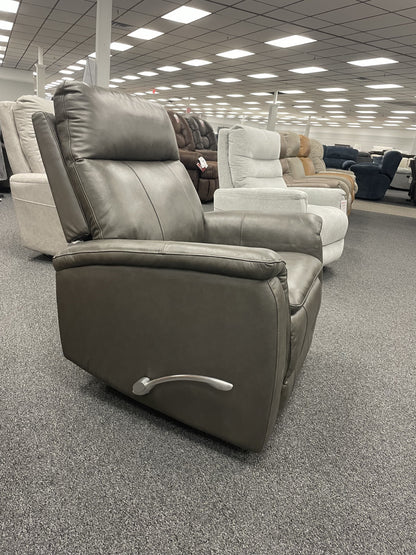 Cheers Dark Gray Plush Padded Leather Manual Swivel Glider Recliner — image 2