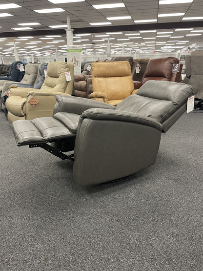 Cheers Dark Gray Plush Padded Leather Manual Swivel Glider Recliner — image 4