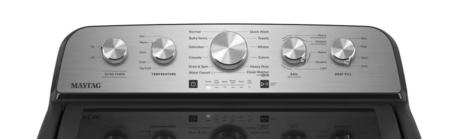 Maytag MVW5430PBK Volcano Black washer, wash-cycle control panel