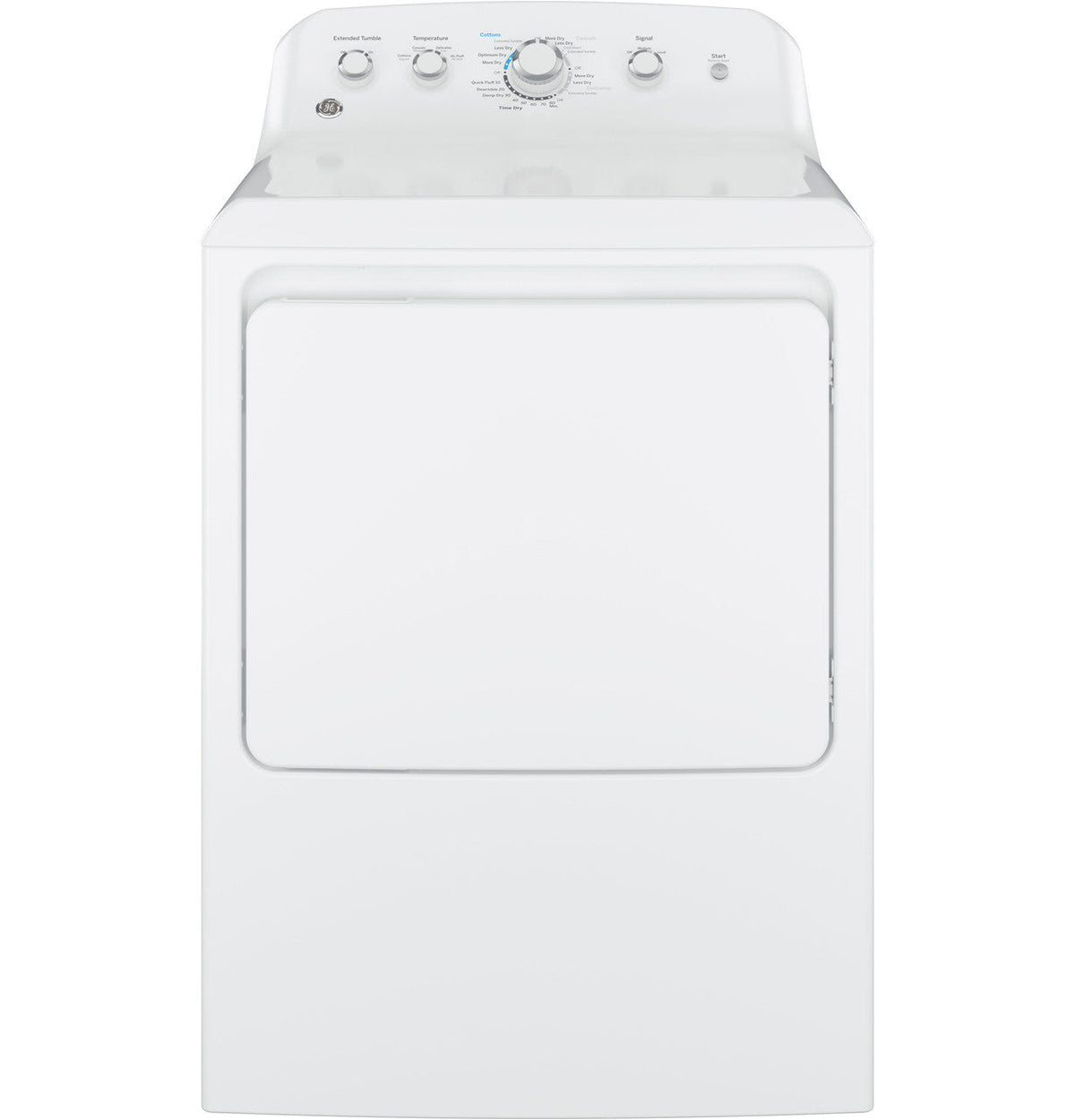 GE GTD42EASJWW white electric dryer, front exterior