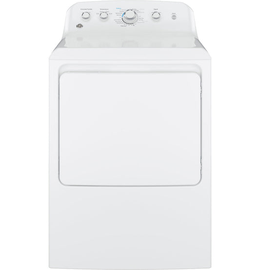 GE GTD42EASJWW white electric dryer, front exterior