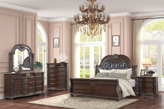 Lifestyle Furniture Cherry Dresser with mirror in a classic bedroom setting, featuring ornate details and dark wood finish.