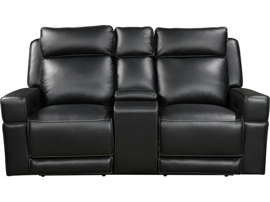 Leather Italia Valley Black Dual Power Console Loveseat