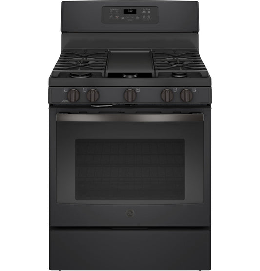 GE JGB700FEJDS gas range, Black Slate closed-front exterior