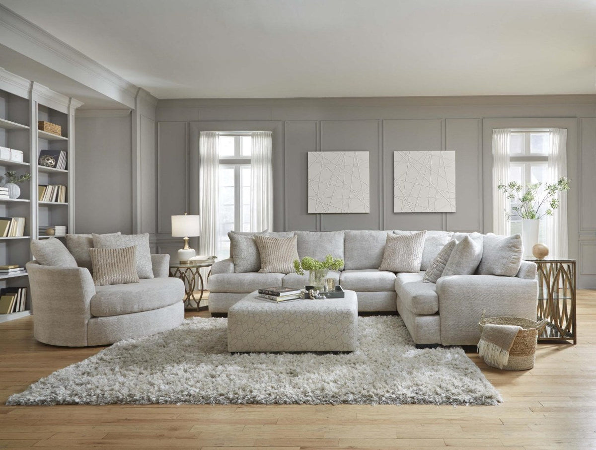 Albany 8784 Parchment two-piece sectional in room with separately pictured chair and ottoman