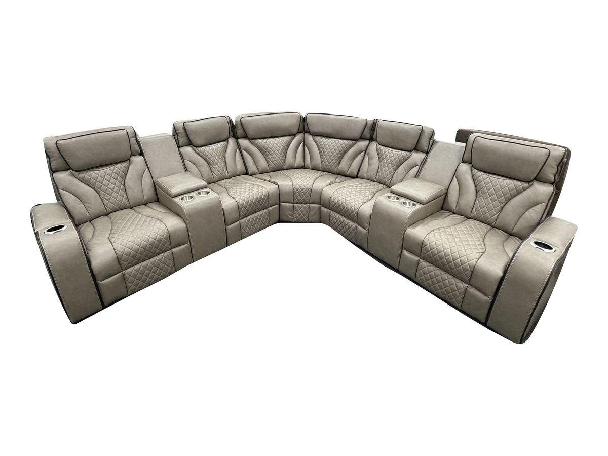 Elements International U19190 Light Grey 3-Piece Reclining Sectional — complete configuration on a white background