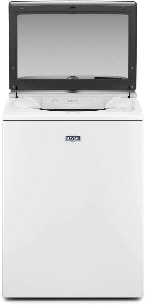 Maytag MVW6230RHW white top-load washer, glass lid open