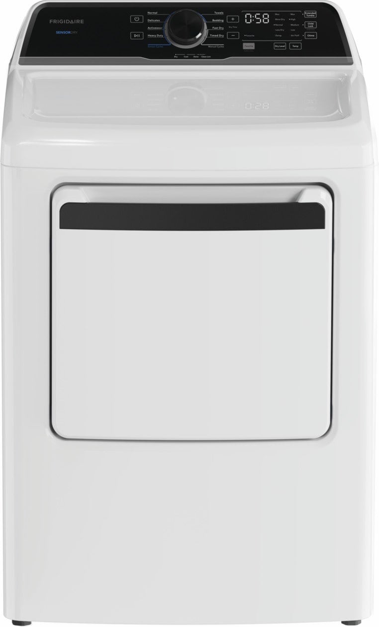 Frigidaire FLVE7523BW white electric dryer, front view