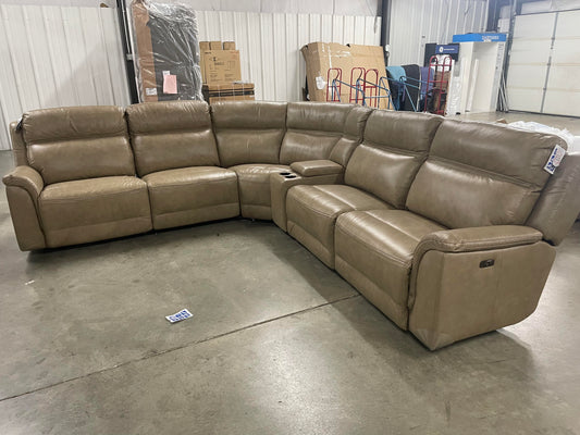 Futura E1317 Khaki top-grain leather 6-piece power reclining sectional
