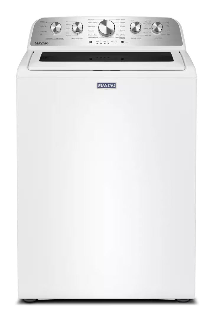 Maytag MTW5605RW white Pet Pro top-load washer, front view