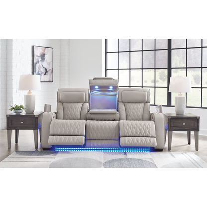 Ashley Boyington Power Reclining Sofa with LED & drop-down console - Light Gray