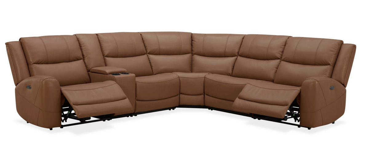 KUKA 6228 Butternut Tan Leather Dual Power 6-Piece Sectional