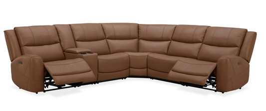 KUKA 6228 Butternut Tan Leather Dual Power 6-Piece Sectional