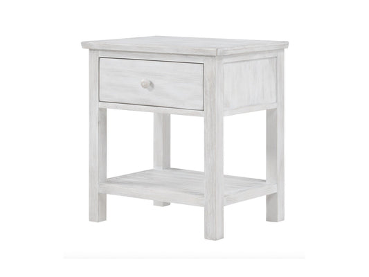 Lineage Geneva Distressed White one-drawer nightstand with open lower shelf