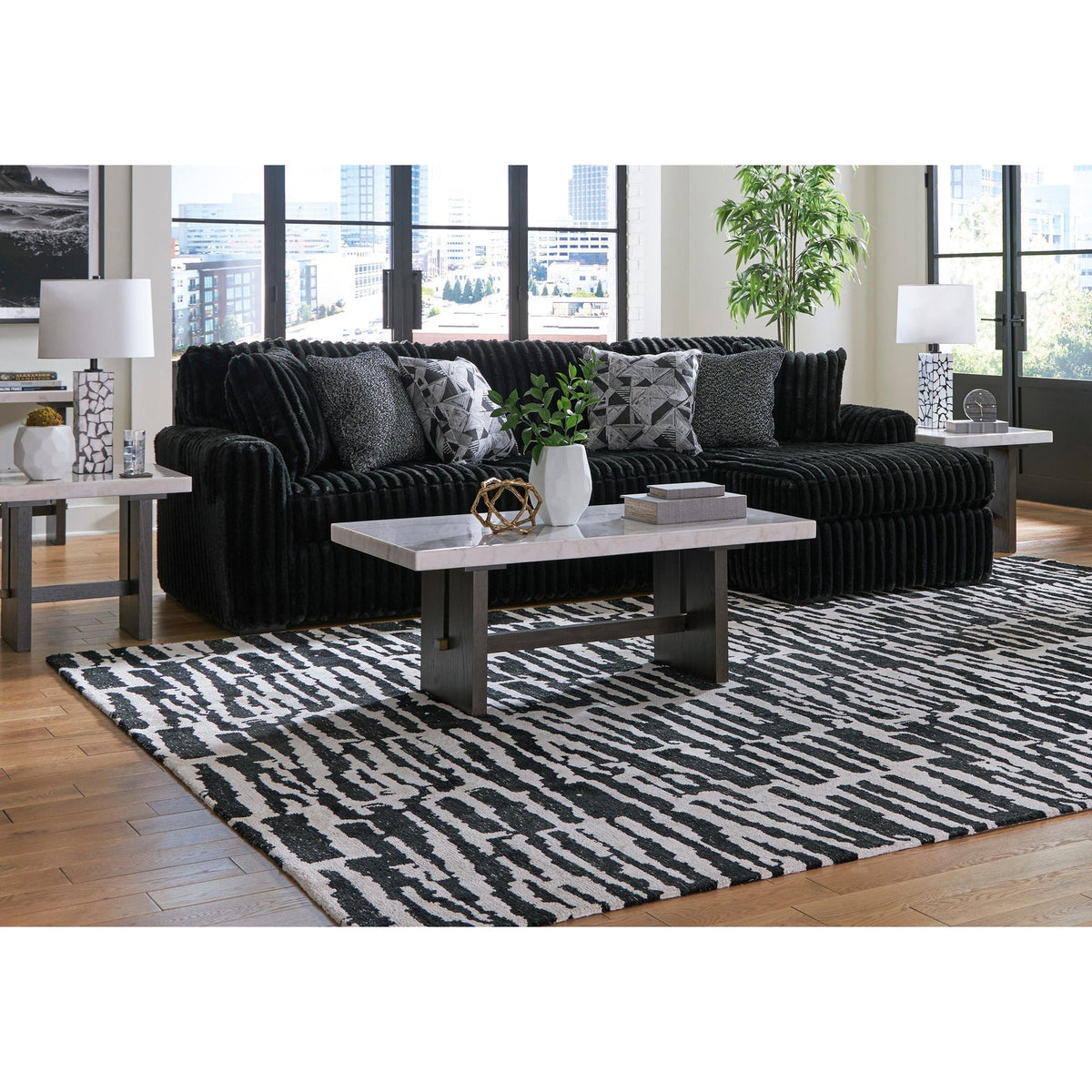 Ashley Midnight-Madness 2-Piece Sectional - Onyx (room view, with table)