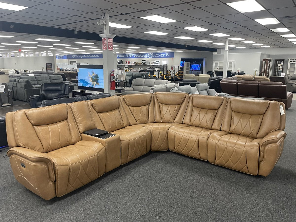 Corinthian Montana 6-Piece Dual Power Sectional - Camel