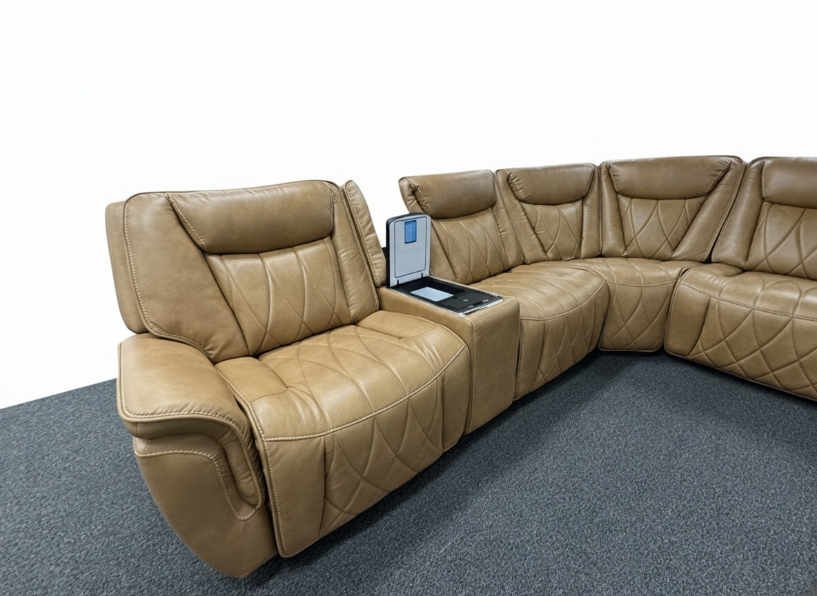 Corinthian Montana 6-Piece Dual Power Sectional - Camel — view 6