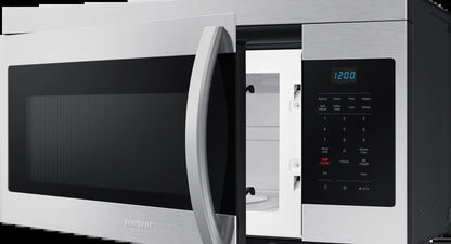 Samsung ME16A4021AS stainless steel over-the-range microwave; white finish not shown